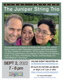This performance will feature two-thirds of the Juniper Trio, violinist Debra Fong and cellist Christopher Costanza, performing works by J.S. Bach, Beethoven, and Martinu.