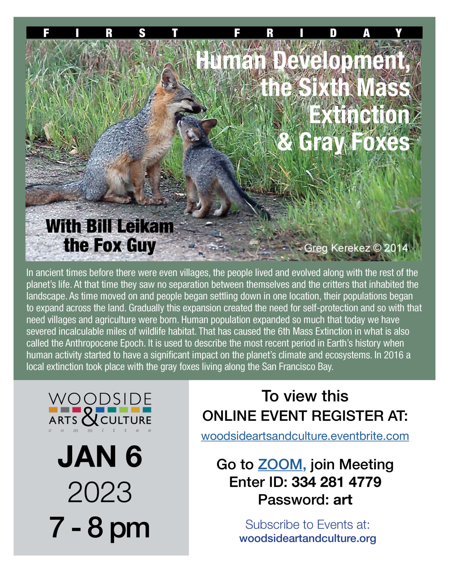 January 2023 Woodside Arts and Culture First Friday Event